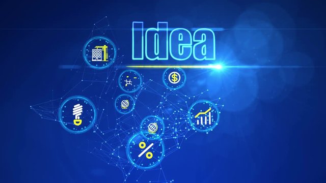 An enthusiastic 3d rendering of modern business ideas bringing profit. They look like circles in the blue background. They are crypto currency, electricity, construction, and stock.