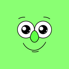 Smiling face with big eyes on a green background. Vector illustration