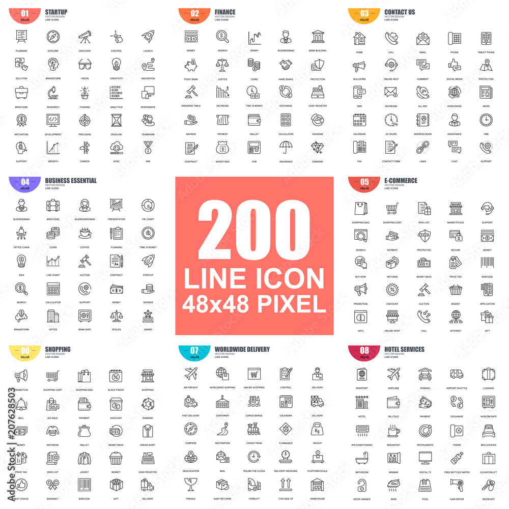 Fototapete simple set of vector thin line icons. linear pictogram pack. 48x48 pixel perfect.