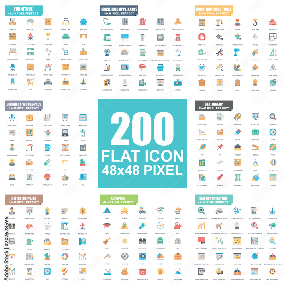 Poster simple set of vector flat icons. flat pictogram pack. 48x48 pixel perfect.