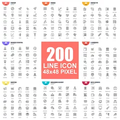 Fotobehang Simple set of vector thin line icons. Linear pictogram pack. 48x48 Pixel Perfect. © alexdndz