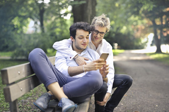 Couple using a smartphone
