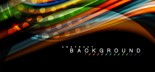 Multicolored wave lines on black background design