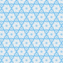 Light blue seamless pattern background. Stencil for printed matter, print on fabric or textile, clothes and ceramic. Creative template for design products decoration. Symmetric kaleidoscope wallpaper.