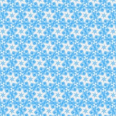 Light blue seamless pattern background. Stencil for printed matter, print on fabric or textile, clothes and ceramic. Creative template for design products decoration. Symmetric kaleidoscope wallpaper.