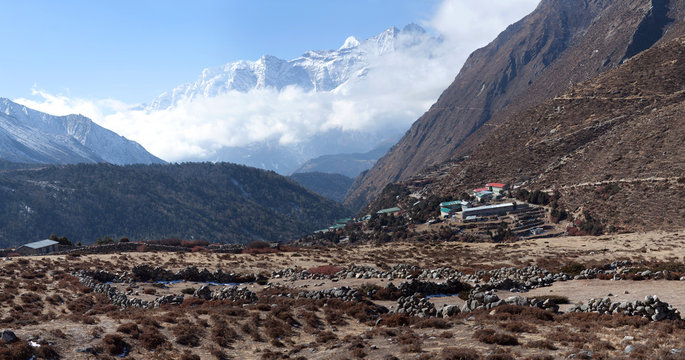  Pangboche village on the way to Everest base camp, Nepal Himalayas