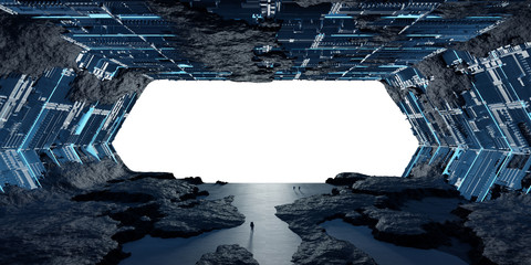 Huge asteroid spaceship interior 3D rendering elements of this image furnished by NASA