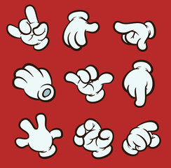 Cartoon four fingered gloves with different gestures. Vector clip art illustration. Each one on a separate layer. 
