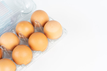 the pack of eggs in plastic packaging.