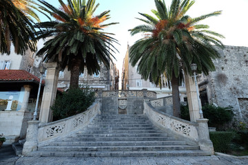 Stairs entrance to the old medieval town of Korcula, Dalmatia, Croatia 