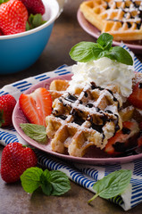 Waffles with berries, strawberries