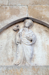 Jesus the Good Shepherd relief on the St Mark s Cathedral in the historic city Korcula at the island Korcula in Croatia 
