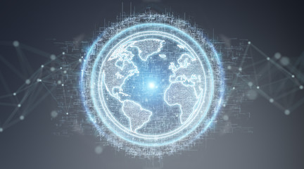 Globe network hologram with America Usa map 3D rendering