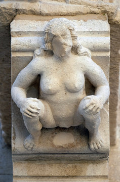The sculpture, decoration on the St Mark s Cathedral in the historic city Korcula at the island Korcula in Croatia.