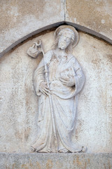 Jesus the Good Shepherd relief on the St Mark s Cathedral in the historic city Korcula at the island Korcula in Croatia 