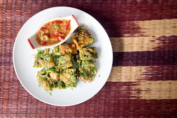 Shrimp paste chili dip with Acacia Pennata omelette