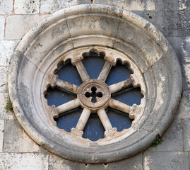 Rose window on the St Michaels church, in the old town of Korcula, Dalmatia, Croatia 