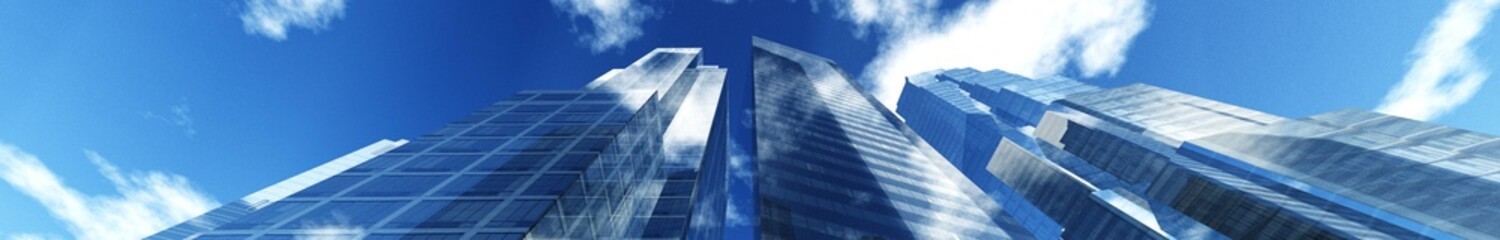 Fototapeta na wymiar panorama of modern high-rise buildings, a view of skyscrapers from below against the sky, 3D rendering 