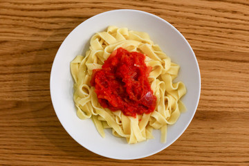 handmade pasta tagliatelle with tomato