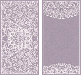 Vintage lace background with seamless floral pattern. Ethnic fabrics, motifs. Vector, abstract mandala flower. Decorative elements for design. Card with various patterns on background laser cutting