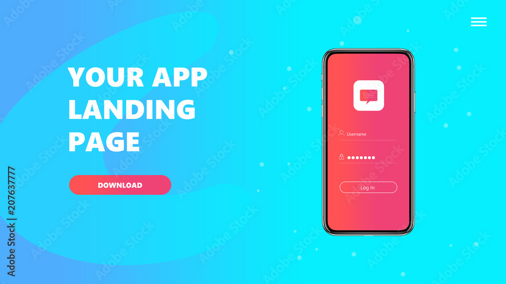 Sticker app landing page mobile ui kit, responsive smartphone design mockup