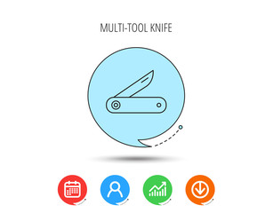 Multitool knife icon. Multifunction tool sign.