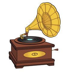 Gramophone comic book pop art retro style vector. isolated object on white background