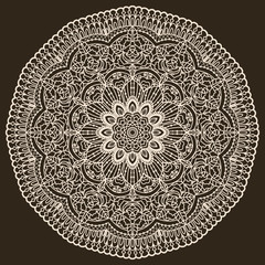 Vintage invitation card with lace ornament. Template frame design for card.  Geometric mandala icon isolated for card. For invitation, scrapbook, banner, postcard, tattoo, yoga, boho, magic or flyer