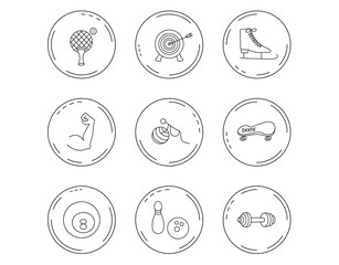 Target, table tennis and fitness sport icons.