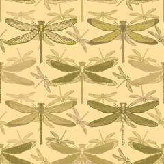 Hand drawn stylized dragonflies seamless pattern for girls, boys, clothes. Creative background with insect. Funny wallpaper for textile and fabric. Fashion style. Colorful bright