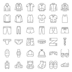 Male clothes and accessories thin line icon set 2
