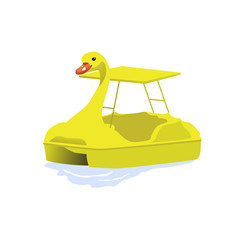 isolated yellow duck paddle boat on water, vector illustration