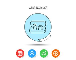 Wedding rings icon. Jewelry with diamond sign.