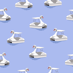 seamless pattern white goose paddle boat on blue water, vector illustration - 207639105