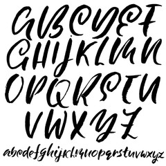 Handdrawn dry brush font. Modern brush lettering. Grunge style alphabet. Vector illustration.