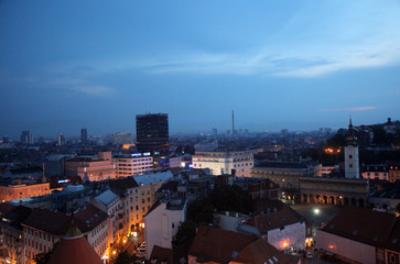 Sunset skyline.View from cathedral to downtown, Zagreb, Croatia 