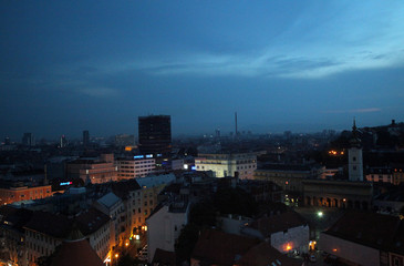 Fototapeta na wymiar Sunset skyline.View from cathedral to downtown, Zagreb, Croatia 