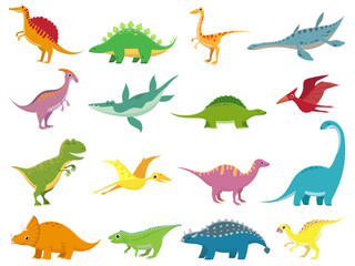 Adorable smiling dinosaurs. Cute baby stegosaurus dinosaur. Prehistoric cartoon animals of jurassic era isolated vector set