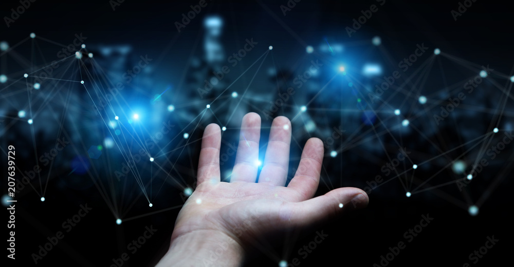 Fototapete businessman using futuristic connection interface 3d rendering