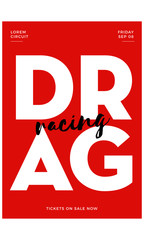 Drag Race Poster Template with Date, Time and Ticket Template. Modern Typography Design
