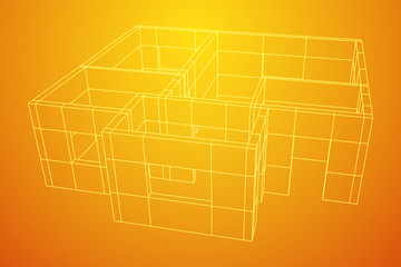 Abstract architecture building. Plan of modern house. Wireframe low poly mesh construction.