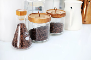 Specialty coffee tools in a coffee white bar from Thailand.