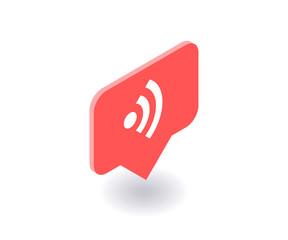 Wireless and wi-fi icon, vector symbol in flat isometric 3D style isolated on white background. Social media illustration.