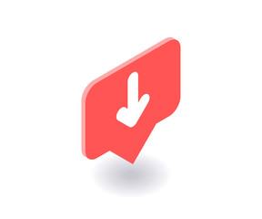 Down arrow icon, vector symbol in flat isometric 3D style isolated on white background. Social media illustration.