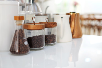 Specialty coffee tools in a coffee white bar from Thailand.