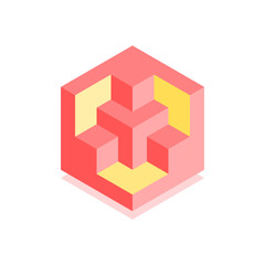 Abstract cubic icon. Isometric illustration for covers design in flat 3D style. Vector geometric logo.