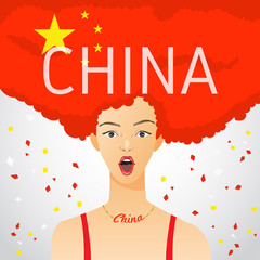 Surprised Woman with National Flag in Afro Hair  : Vector Illustration