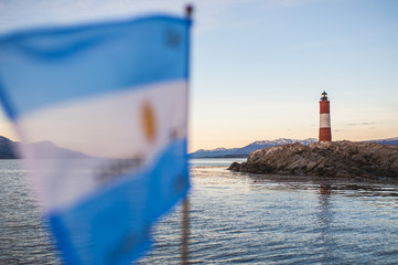 Lighthouse in Argentina with a flag