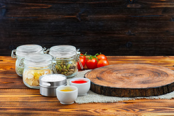 An empty cutting board for meat with spices.