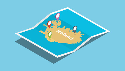 iceland explore maps with isometric style and pin location tag on top